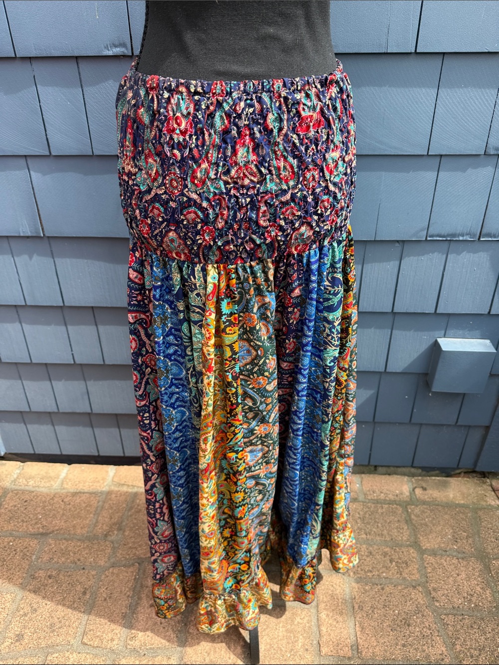 EARTHBOUND Paisley Tiered Maxi Skirt in Navy, Teal, Orange, Red medium - Picture 9 of 11